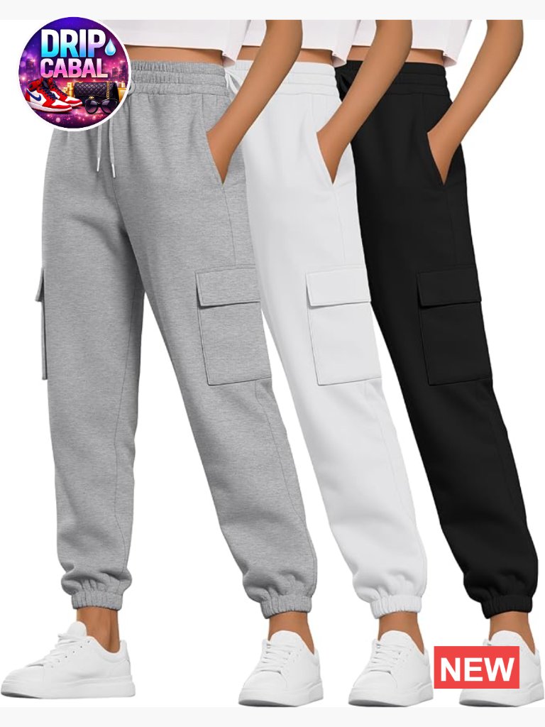 3 Pack High Waist Cargo Sweatpants Joggers With Pockets